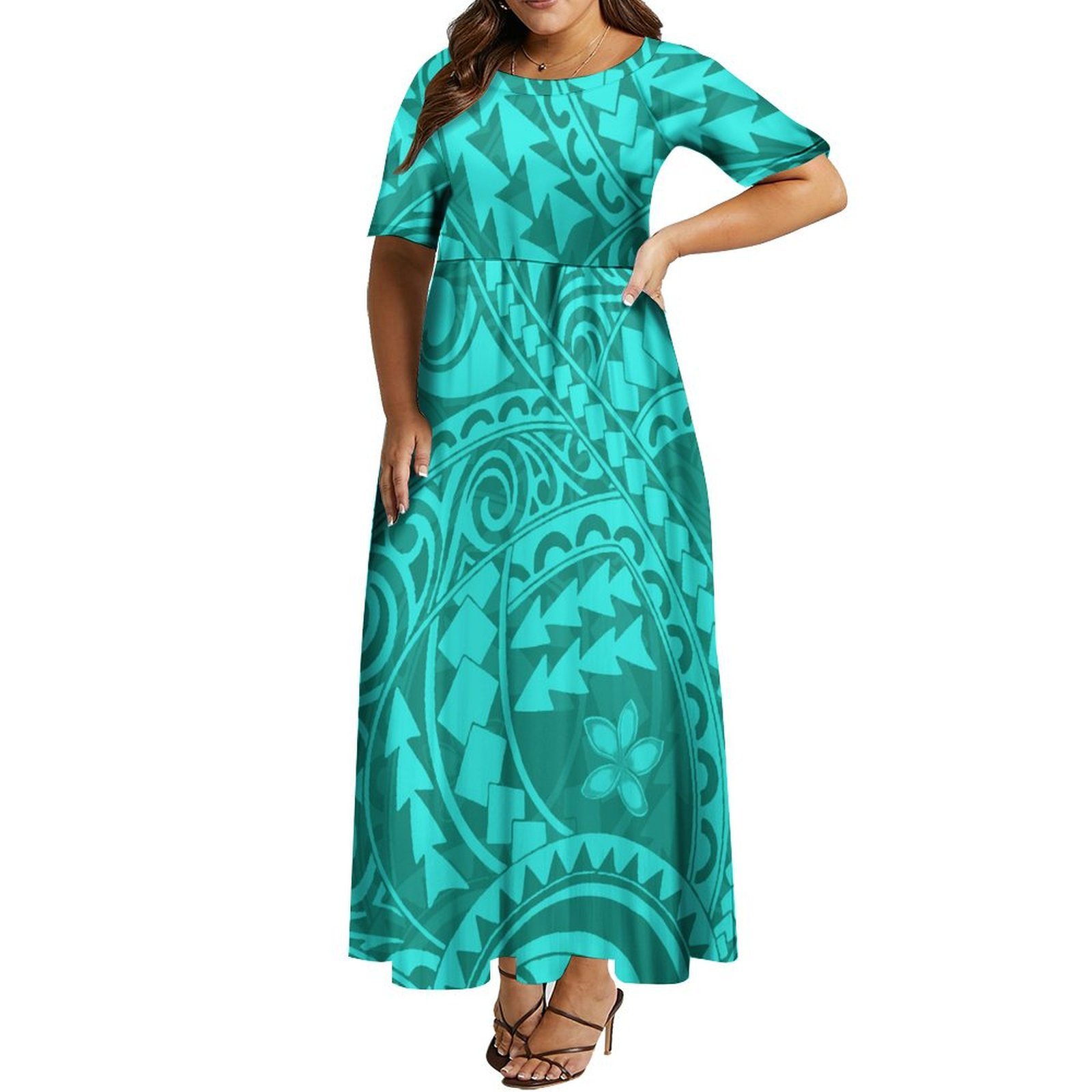 Hot Selling Tapa Polynesian Tonga Tribal Design Long Pleated Casual Dresses Island Dress Custom Plus Size Womens Dresses 6XL 7XL