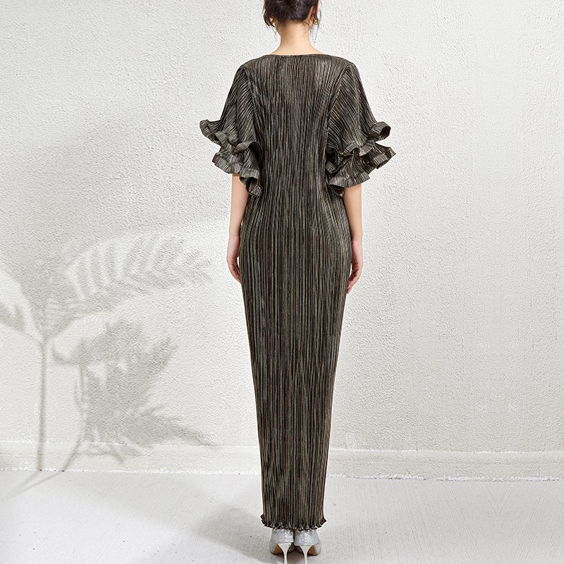Fast Shipping Miyake Dress 2024 Pleated Dresses Women Casual Petal Sleeve Elegant Dresses