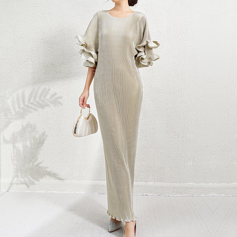 Fast Shipping Miyake Dress 2024 Pleated Dresses Women Casual Petal Sleeve Elegant Dresses