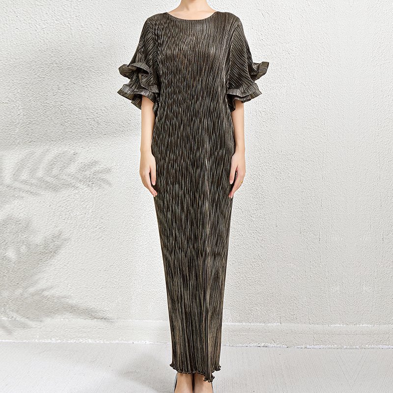 Fast Shipping Miyake Dress 2024 Pleated Dresses Women Casual Petal Sleeve Elegant Dresses