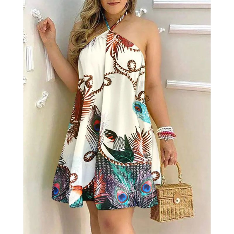 Summer Bohemian Style High Waist Pleated Short Skirt Dress Elegant Casual Dress Summer Dresses Women
