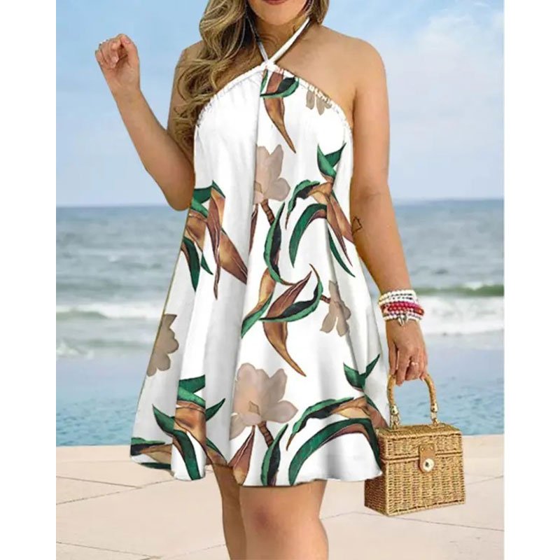 Summer Bohemian Style High Waist Pleated Short Skirt Dress Elegant Casual Dress Summer Dresses Women