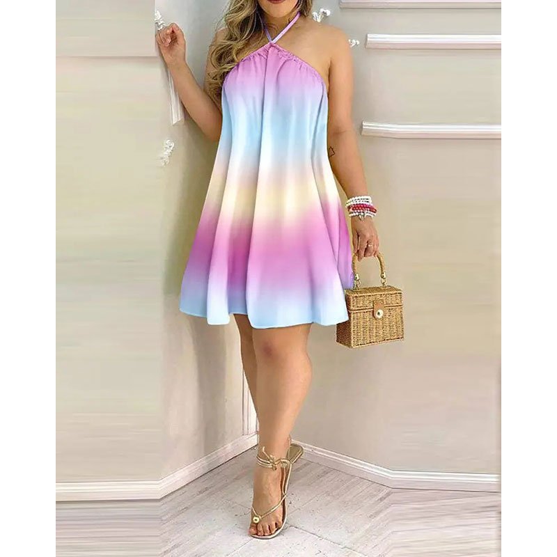 Summer Bohemian Style High Waist Pleated Short Skirt Dress Elegant Casual Dress Summer Dresses Women