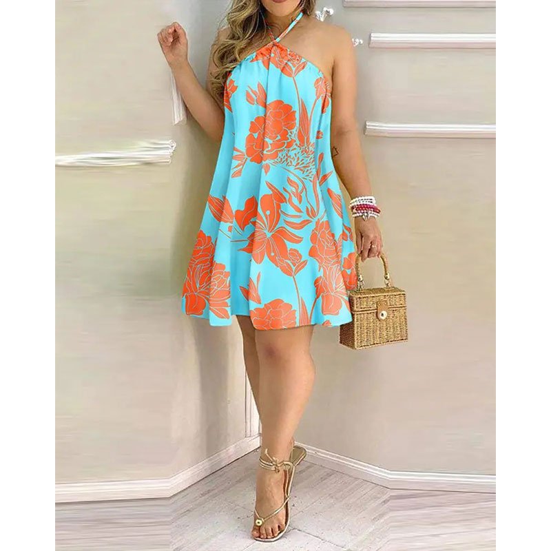 Summer Bohemian Style High Waist Pleated Short Skirt Dress Elegant Casual Dress Summer Dresses Women