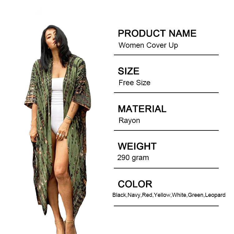 Dresses Women Lady Elegant Party Luxurious Long Beach Cover Ups Rayon Kimono