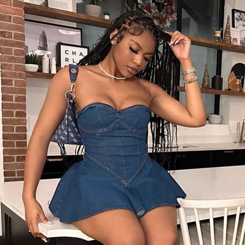 2024 Wholesale sexy strapless denim dress casual fashion dress women