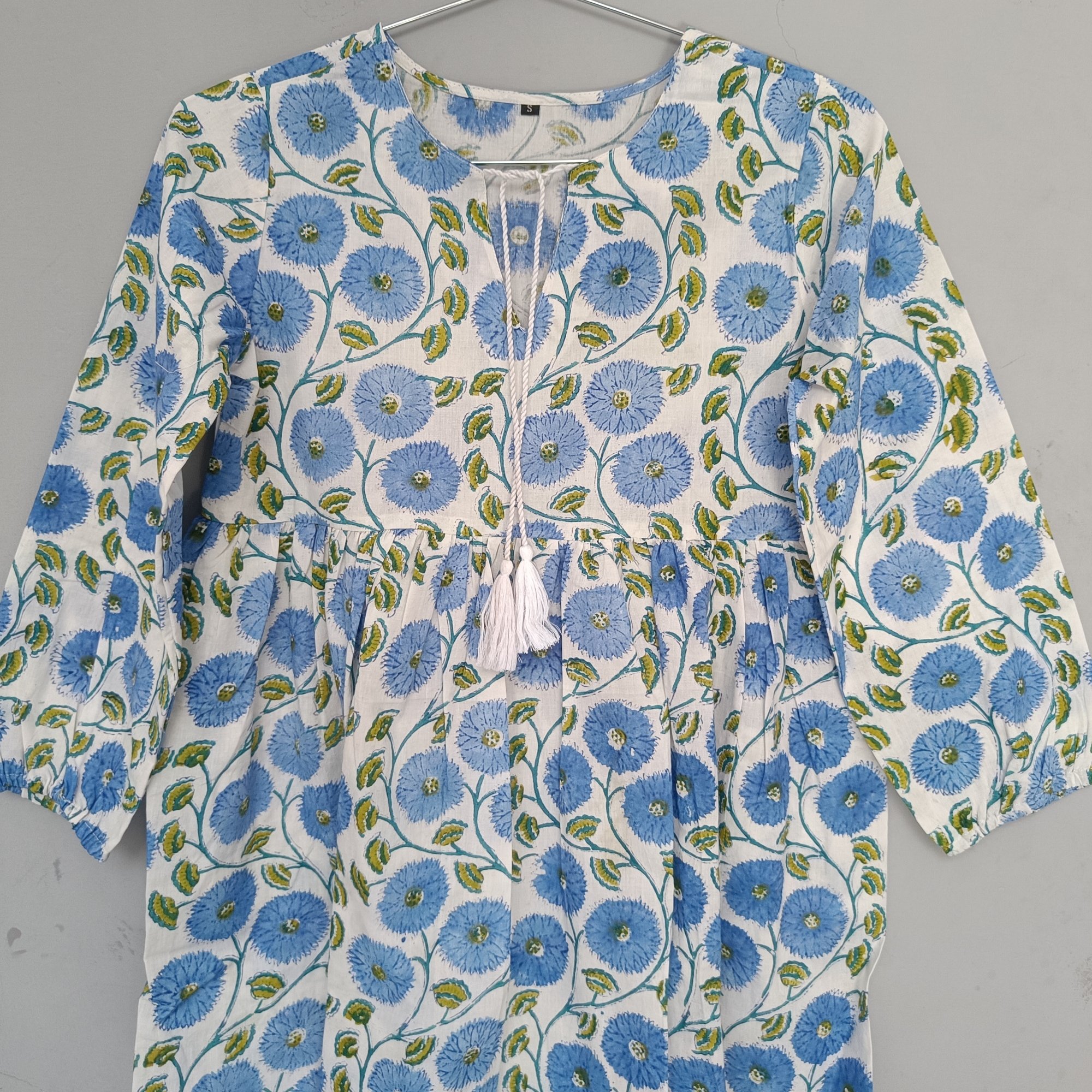 Regular wear casual printed long maxi dress Henley neckline with cotton ties maxi dress 3/4th sleeve with buttons summer max