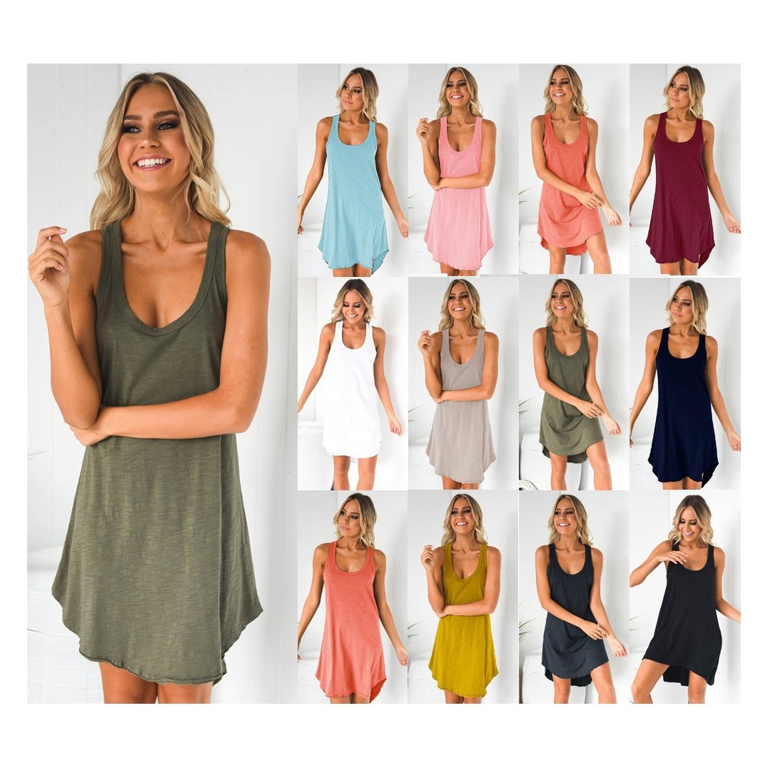 Oem Custom Plus Size Summer Dress Various Color Split Solid 2023 Simple Women's Dress In Europe And Us