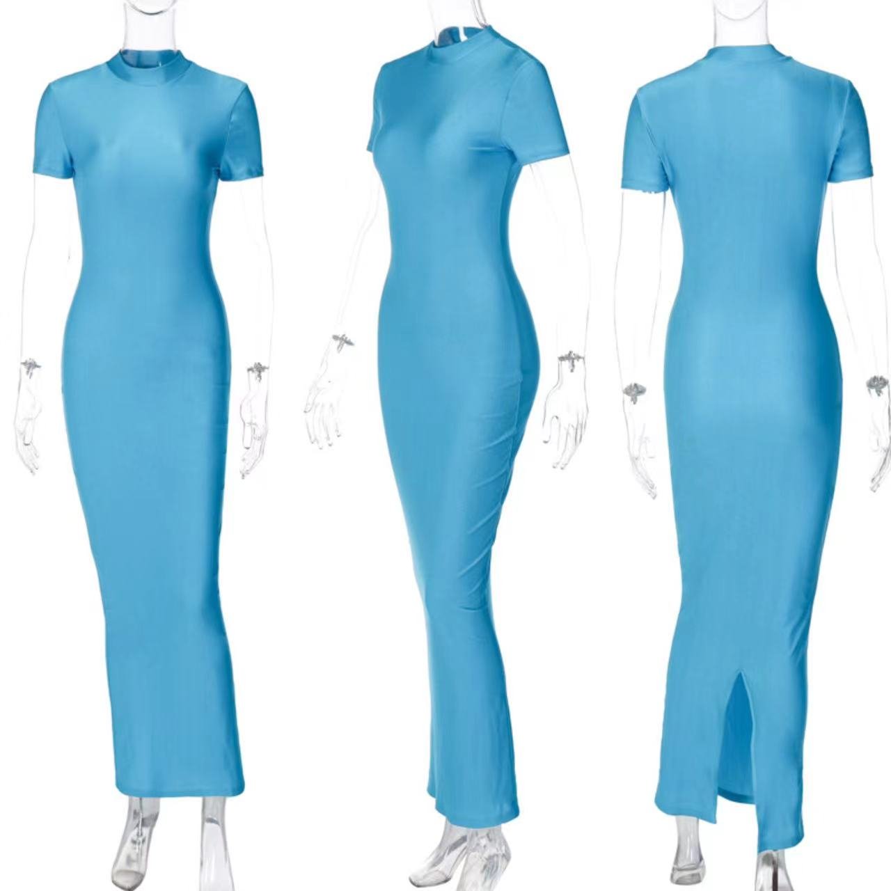 lady maxi dress women 2023 summer polyester bodycon slim fit pencil long splits dress at back custom famous brand clothing