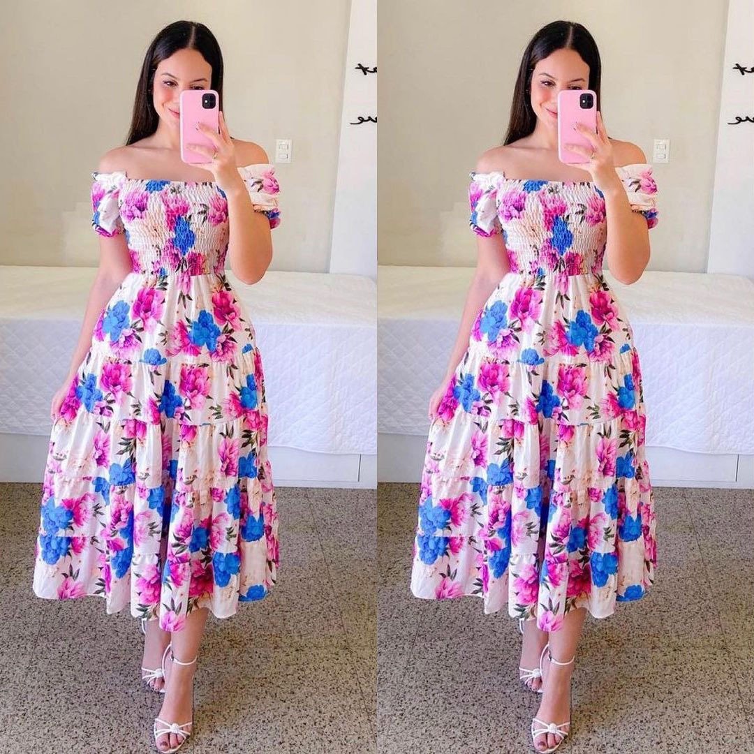Fashion Ladies Long Summer One-shoulder Floral Dress Women Clothing Casual Dresses Women's Maxi Dresses