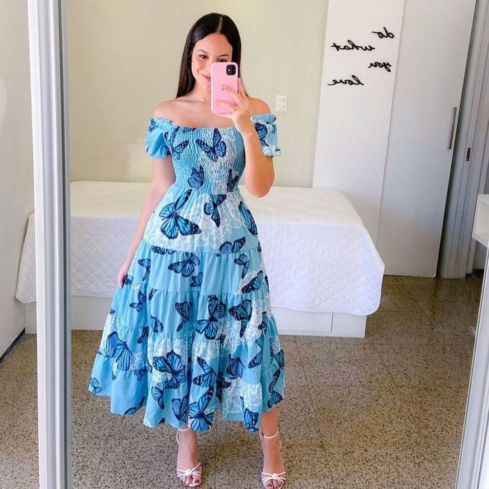Fashion Ladies Long Summer One-shoulder Floral Dress Women Clothing Casual Dresses Women's Maxi Dresses