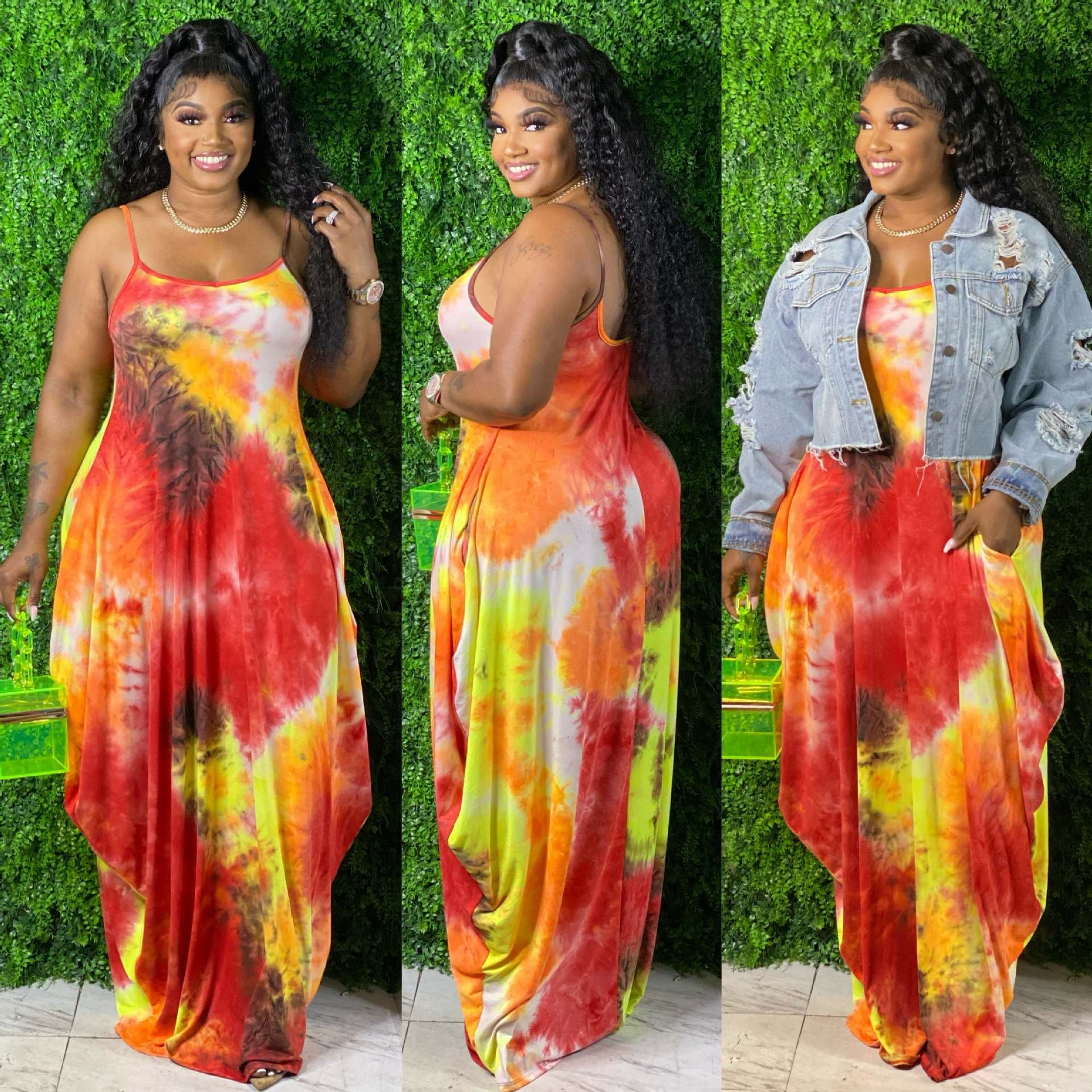 top selling products 2022 new arrivals summer women clothing plus size Tie Dye Colorful Print Sling Loose Dress