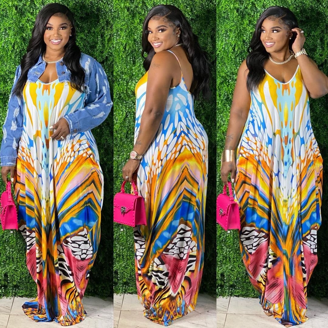 top selling products 2022 new arrivals summer women clothing plus size Tie Dye Colorful Print Sling Loose Dress