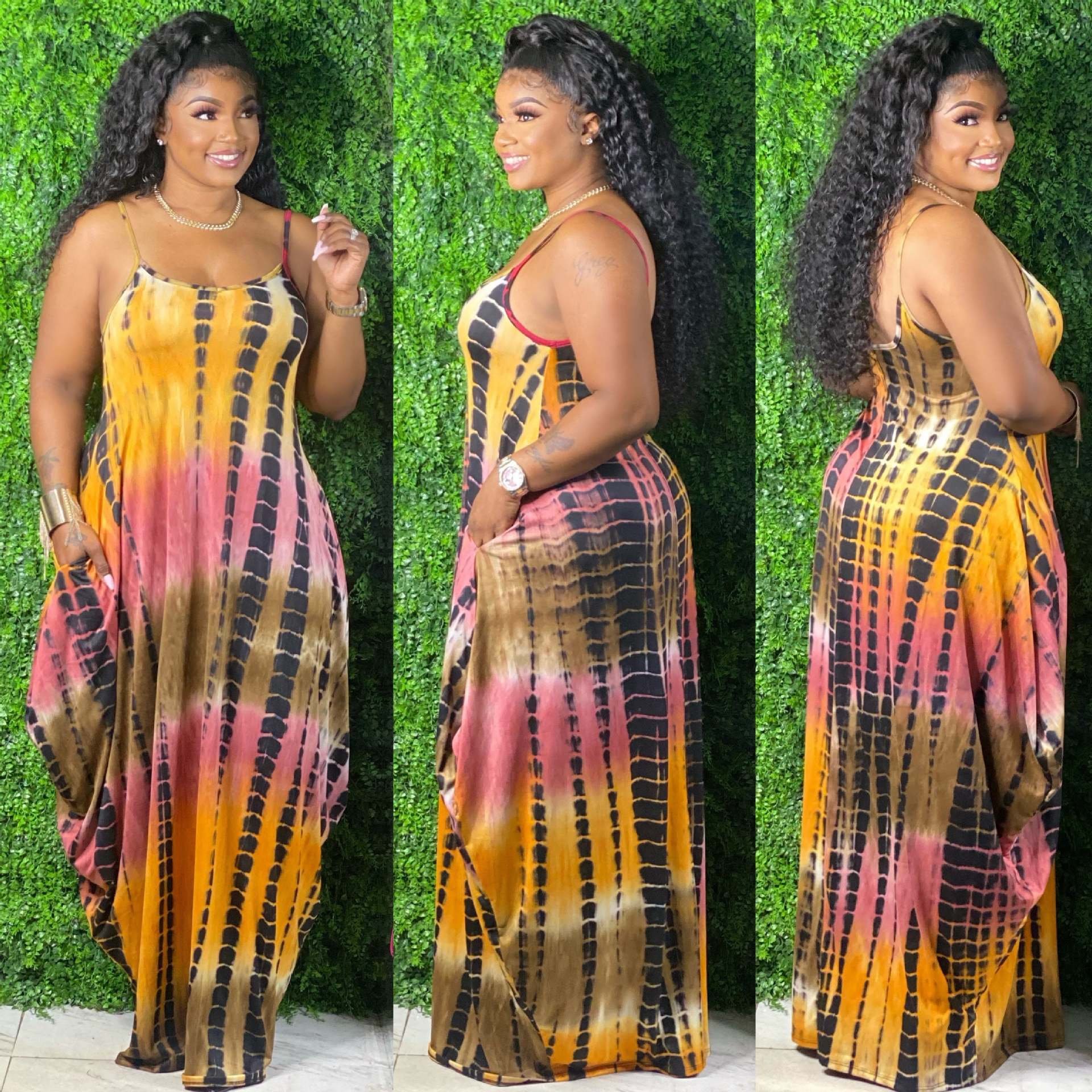 top selling products 2022 new arrivals summer women clothing plus size Tie Dye Colorful Print Sling Loose Dress