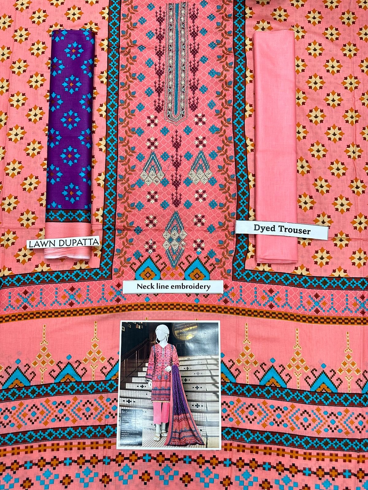 Bin Saeed Pakistani Brand Dresses Embroidered work summer lawn collection 2023 paypal accepted