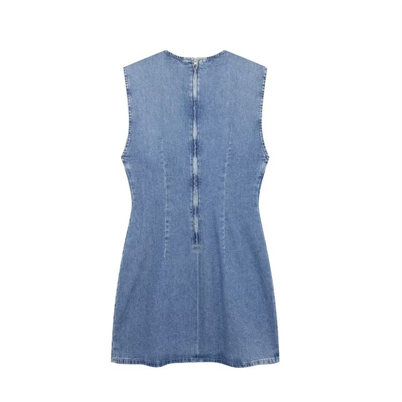 ZATRHMBM Summer Women's Sleeveless Slim Cowboy Mini Dress 2024 New Fashion Classic Vintage O Neck A-line Dresses Elegant Dresses