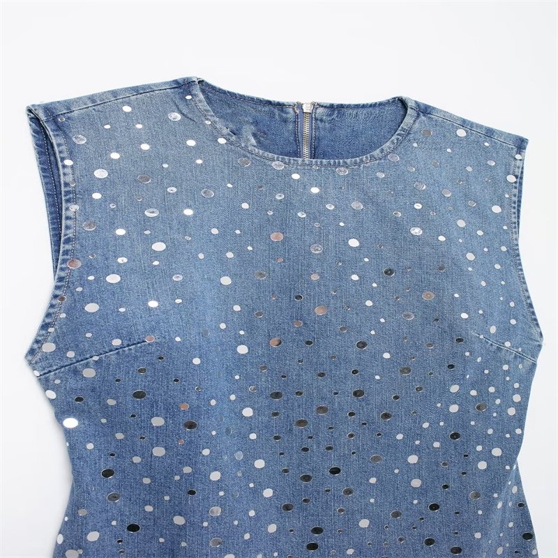 ZATRHMBM Summer Women's Sleeveless Slim Cowboy Mini Dress 2024 New Fashion Classic Vintage O Neck A-line Dresses Elegant Dresses