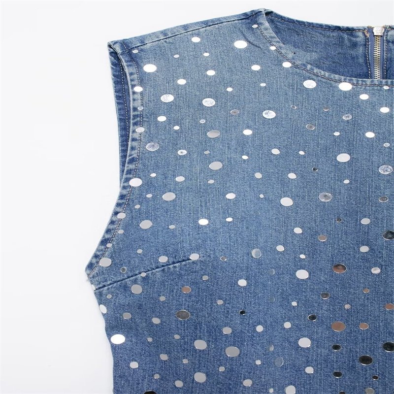 ZATRHMBM Summer Women's Sleeveless Slim Cowboy Mini Dress 2024 New Fashion Classic Vintage O Neck A-line Dresses Elegant Dresses