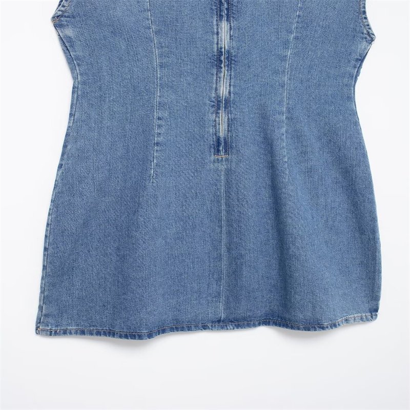 ZATRHMBM Summer Women's Sleeveless Slim Cowboy Mini Dress 2024 New Fashion Classic Vintage O Neck A-line Dresses Elegant Dresses