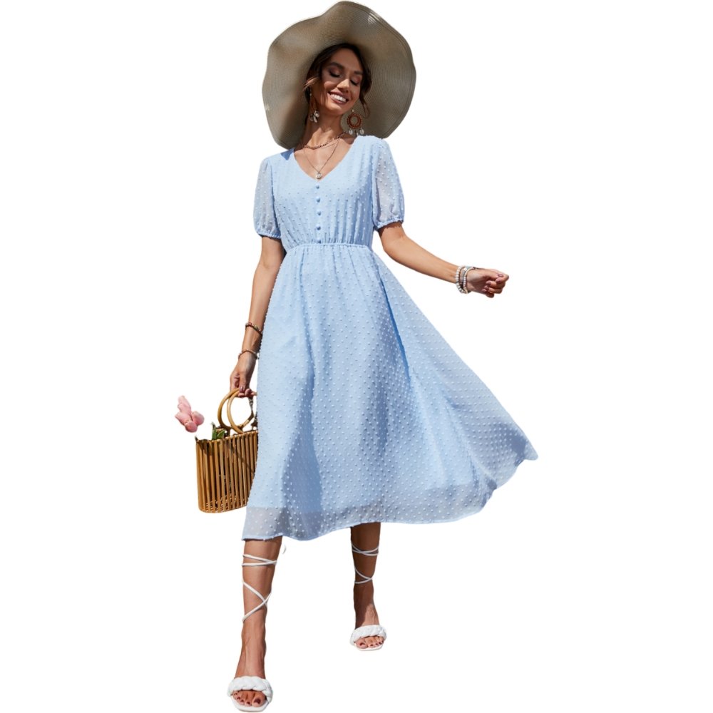 Wholesale Summer 2024 Women Clothing Short Sleeve Long Dress Fashion Casual Chiffon Bohemian Dresses