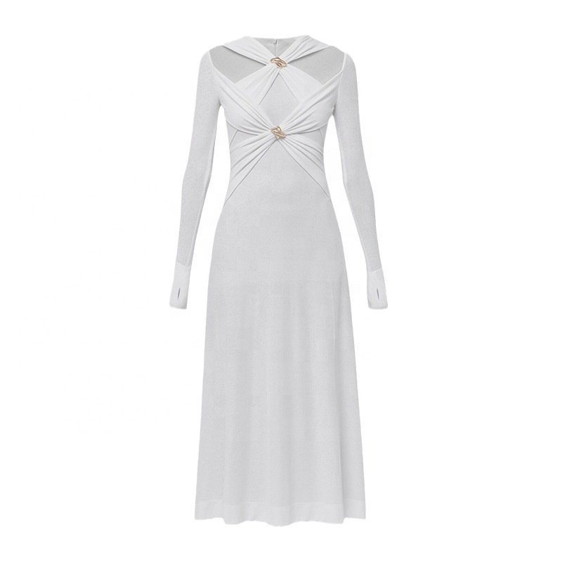 OUDINA New Style Elastic Sexy Slim Knitted Dress Hollow Women Dress Elegant Casual Dresses