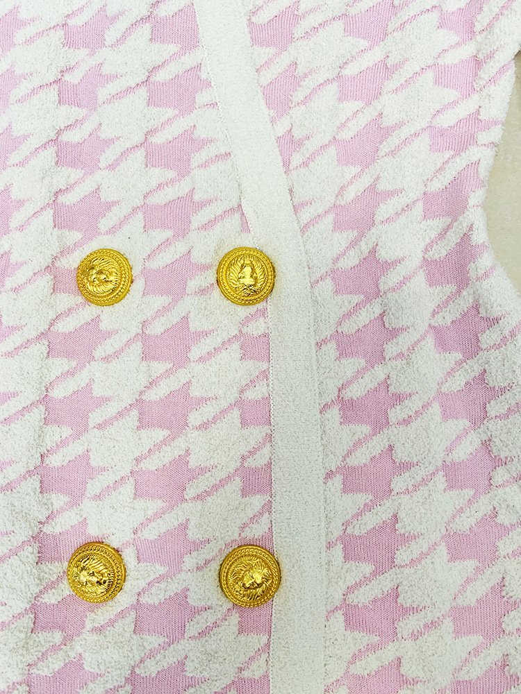 2024 new arrivals office lady dress golden button tweed fabric luxury dress women suit casual dresses