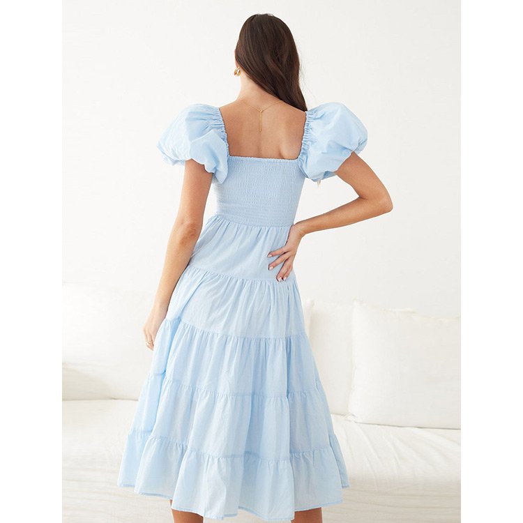 Oem Odm Dress Manufacturer Luxury Casual Dress Puff Sleeve Smocking Cotton Custom Women Pleated Dress Casual Summer