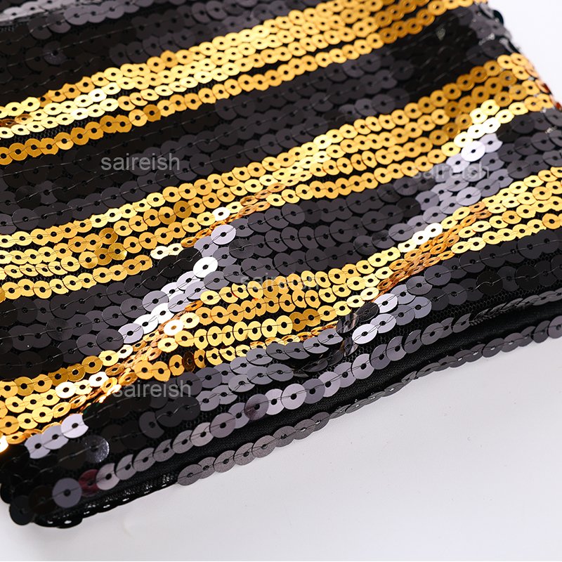 Saireish Custom Fleur De Lis Black And Gold Football Sequin Jersey Casual Dresses With Fringe