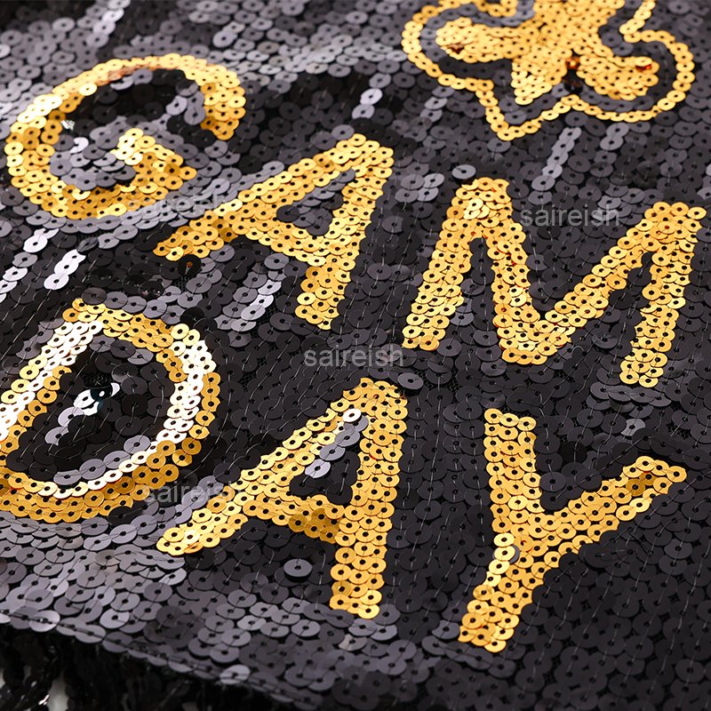 Saireish Custom Fleur De Lis Black And Gold Football Sequin Jersey Casual Dresses With Fringe