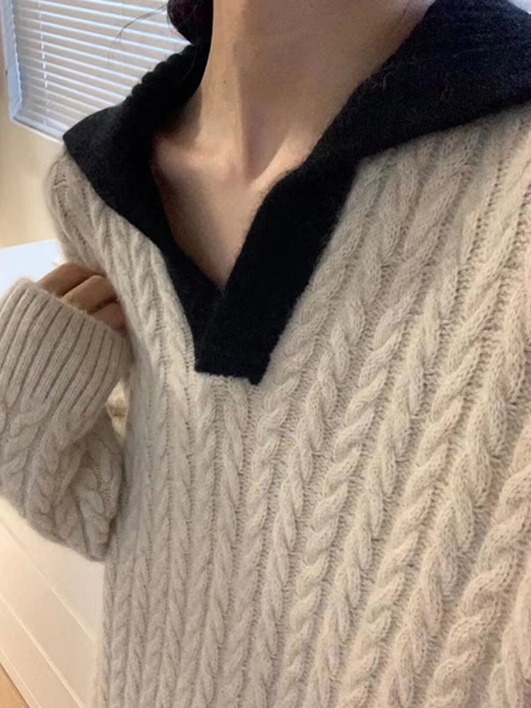 2022 Autumn And Winter New Lapel Large Size Women's Sheath Knit Style Sweater Dress