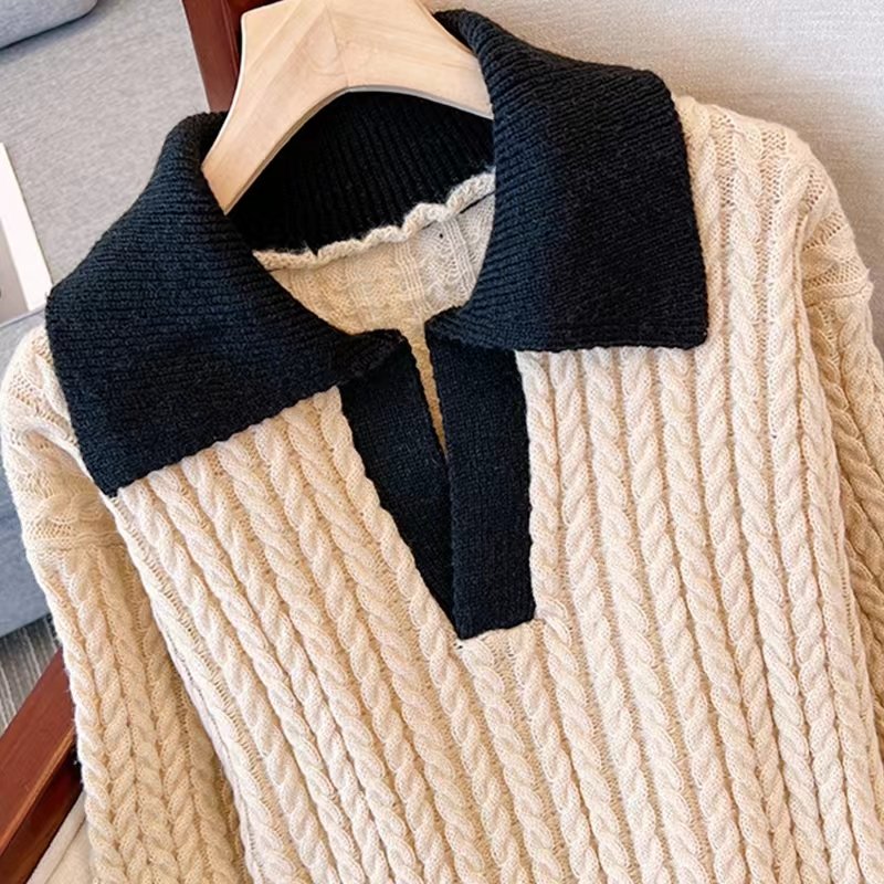 2022 Autumn And Winter New Lapel Large Size Women's Sheath Knit Style Sweater Dress