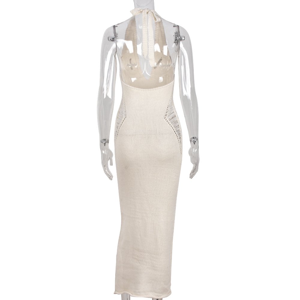 Wholesale Sexy Summer Halter Hollow Out Deep V Neck Dress Casual Sleeveless Backless Long Dresses Women