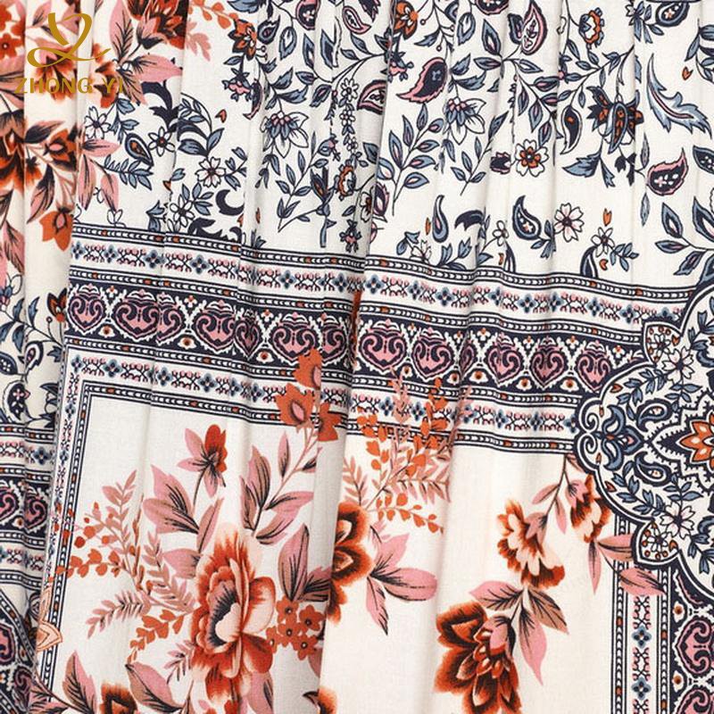 Floral Print Dress Custom Women Summer Elegant Ruffle V-Neck Backless Long Loose Casual Dress Manufacturers For Customs Clothes