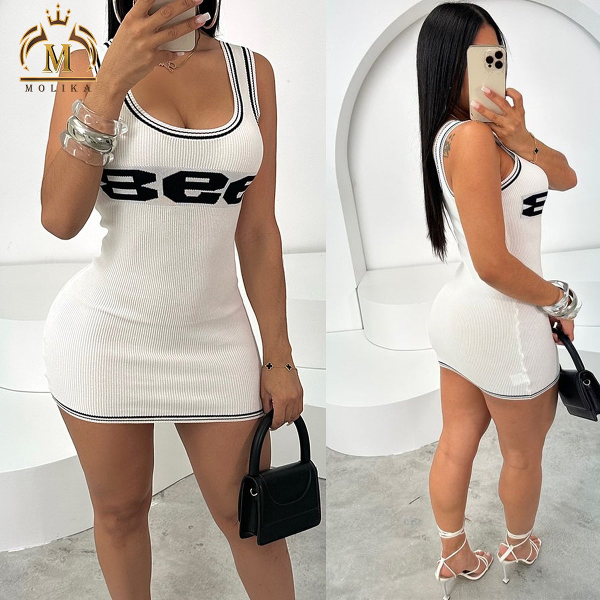 Spring Fall Women Dresses Sleeveless Knit Bodycon Mini Dress Lady Sexy Casual Knit White Dresses Women Elegant 2025