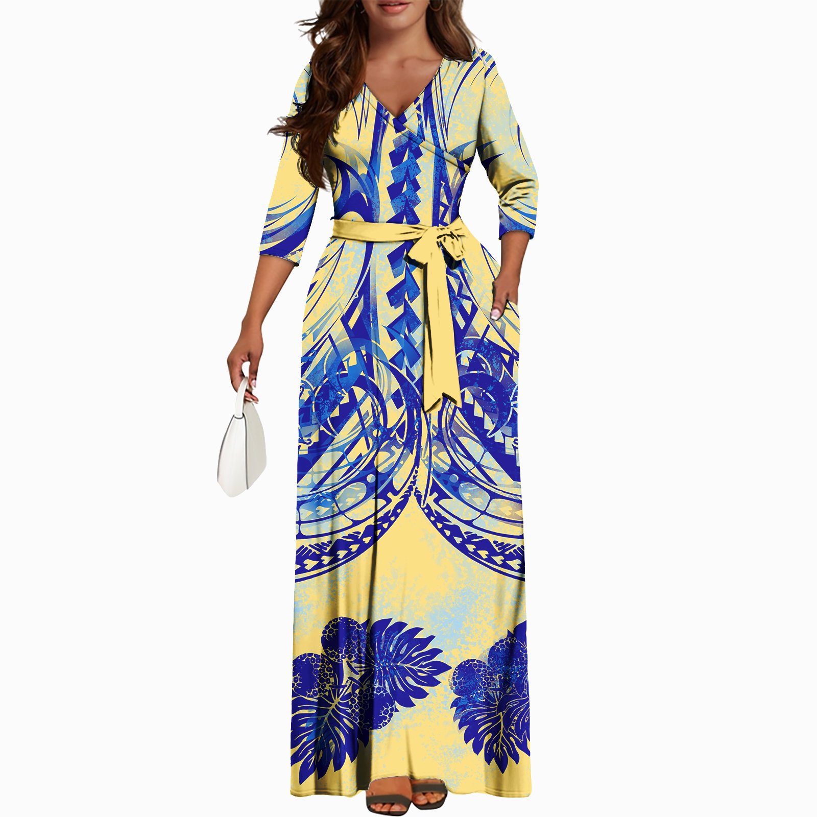 Samoan Puletasi V-neck Casual Dresses Island Maxi Dress Elegant Polynesian Tribal Dress Custom Plus Size Women's Clothing