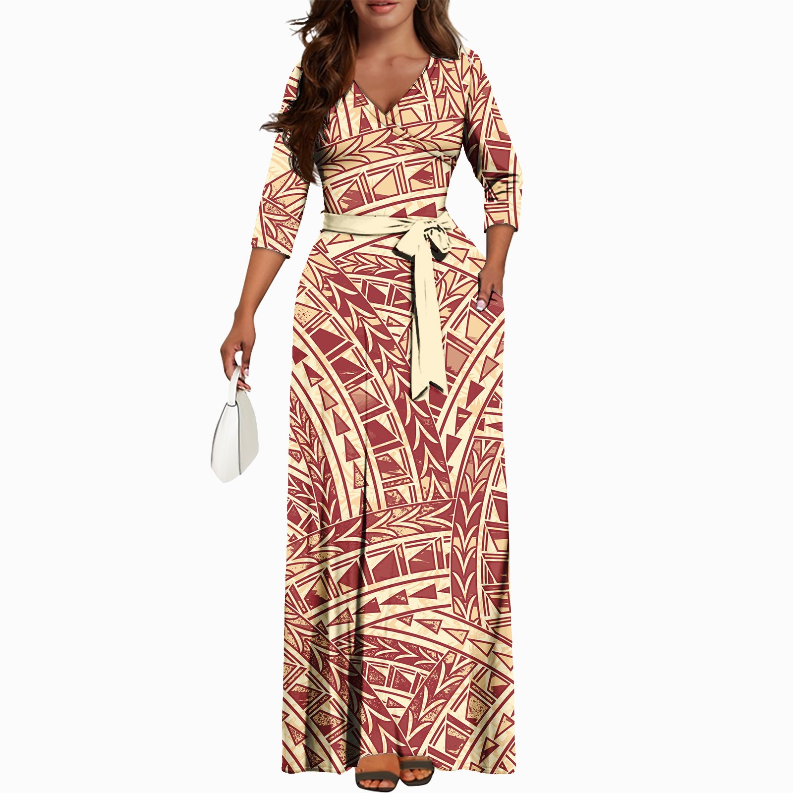 Samoan Puletasi V-neck Casual Dresses Island Maxi Dress Elegant Polynesian Tribal Dress Custom Plus Size Women's Clothing