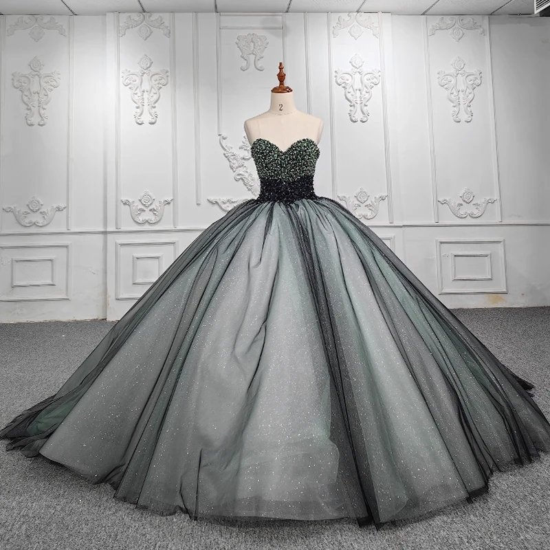 Luxury Black Green Quinceanera Dresses Party Sleeveless Birthday Party Dress