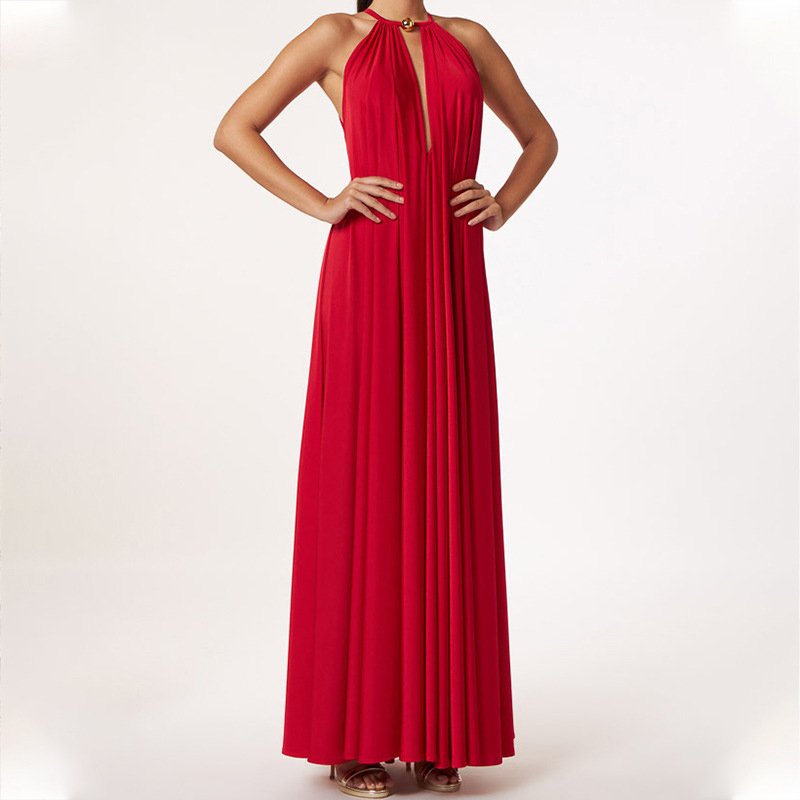 Fashion New Summer Women Elegant Hanging Neck Sleeveless Loose Beach dresses Ladies Vacation Wear Women Casual Dresses