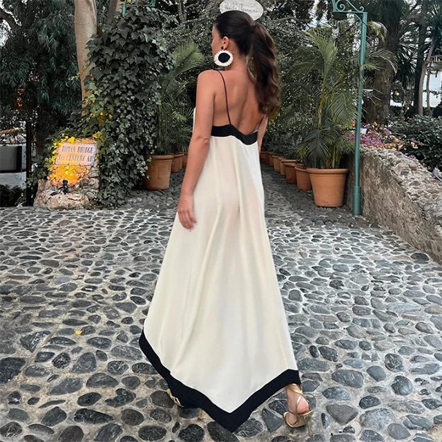 2024 Spring/summer New Women's Fashion Color Matching Strap Group Medium Long Holiday Wind Plus-Size Dress