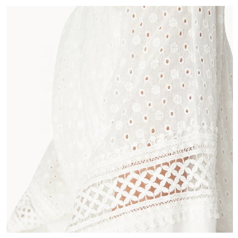 Custom latest design women casual white v neck long sleeve embroidery eyelet fabric tunic dresses
