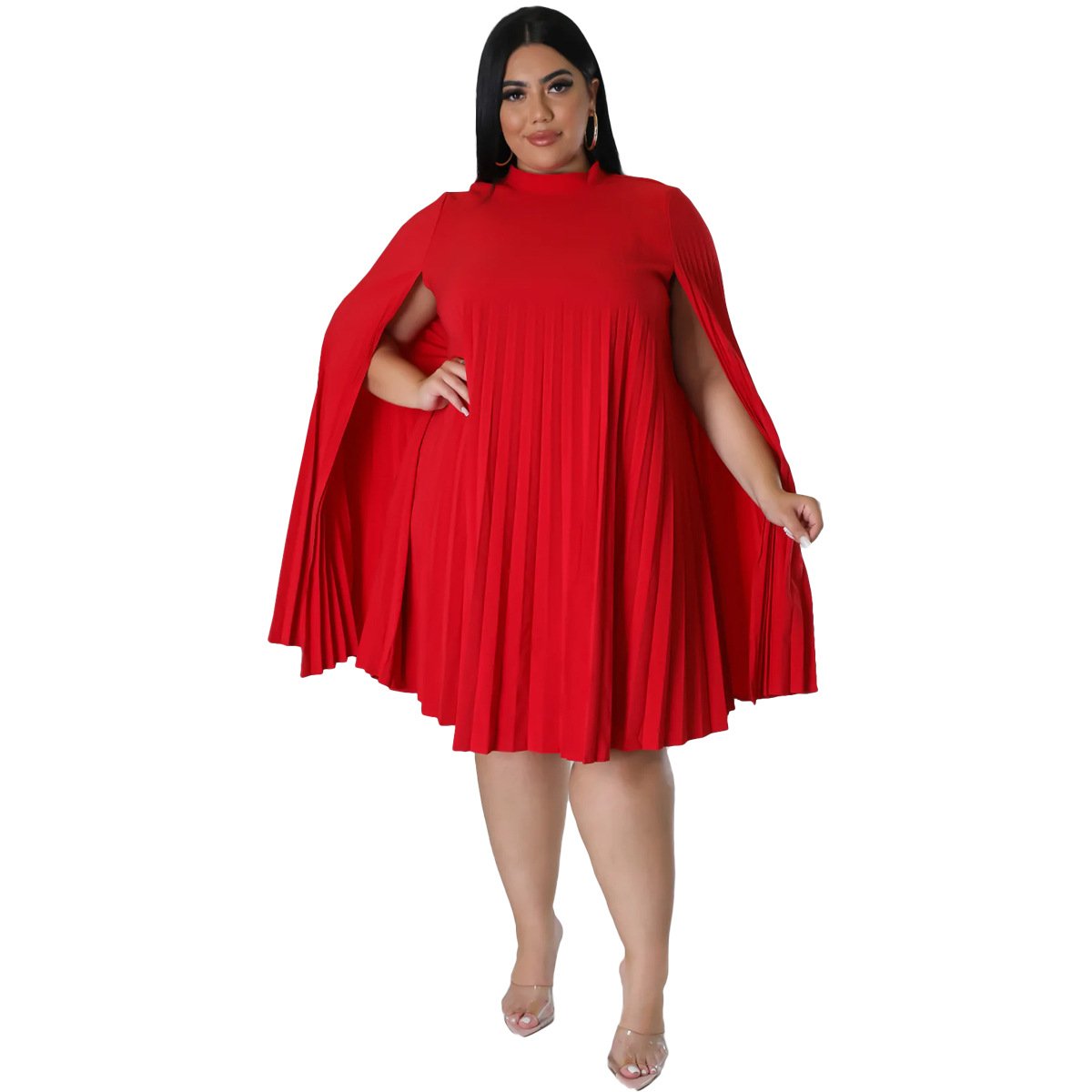 Fashionable women's clothing ladies elegant temperament casual dress versatile loose solid color plus size pleated women dresses