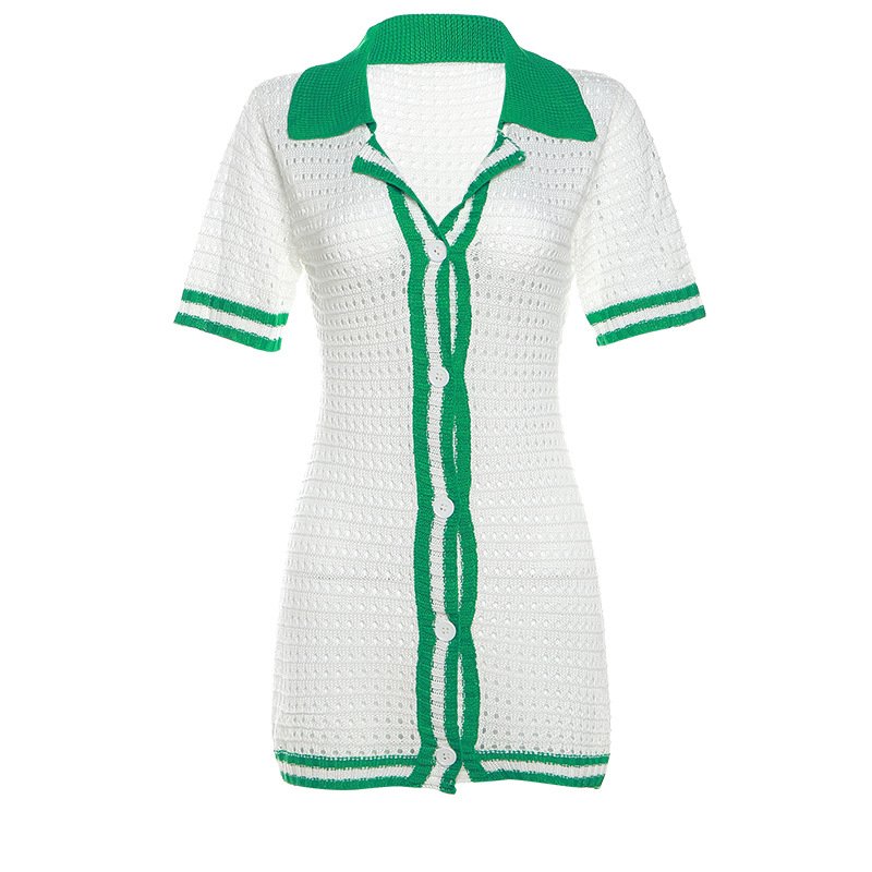 Summer New Fashion Sexy Turn Down Collar Short Sleeve High Waist Slim Mini Dress For Women Casual Dress