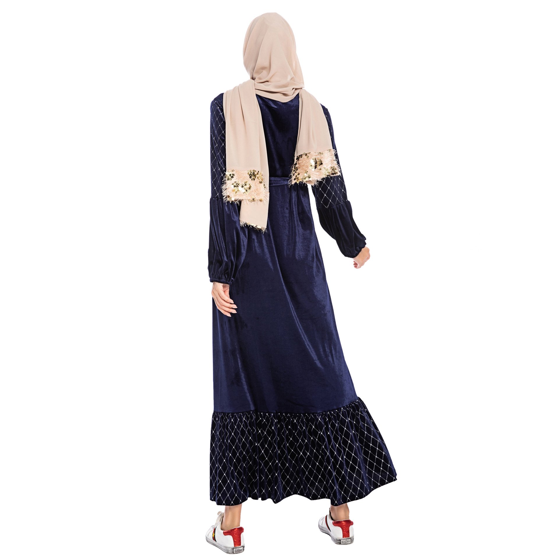 Velvet Muslim Dress Islamic Clothing For Winter Season Thick Fabric Maxi Luxury Abaya Dresses With Pockets