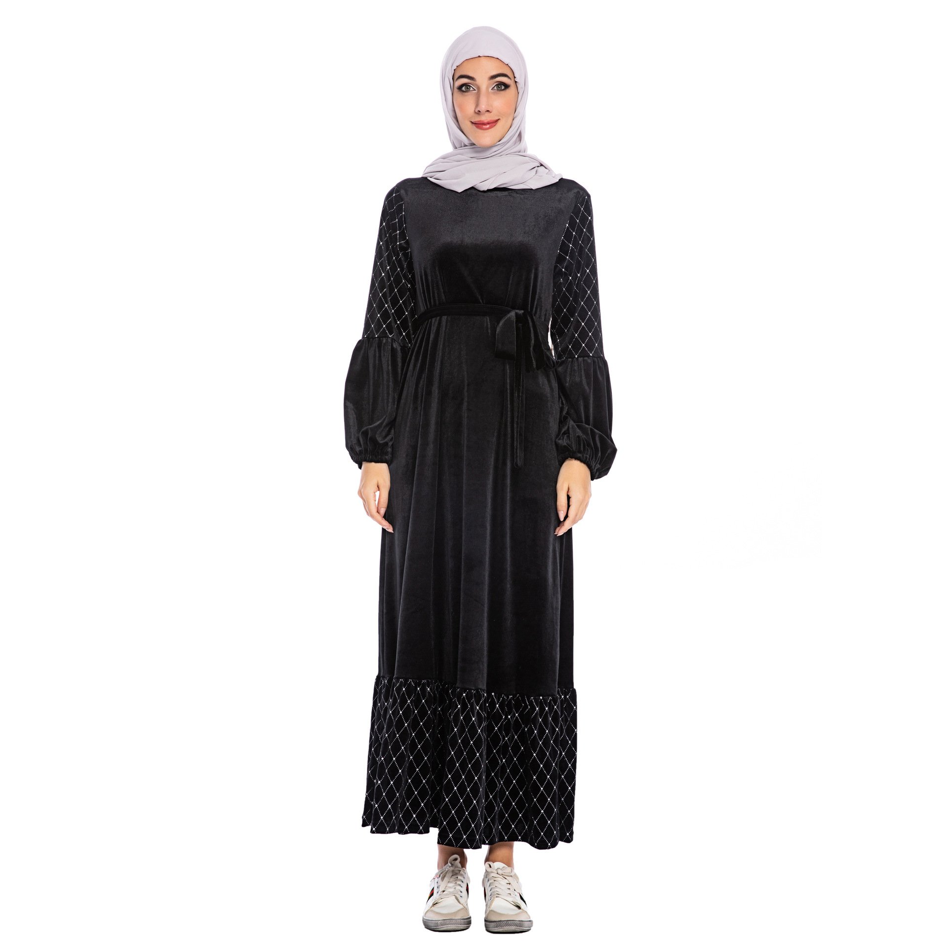 Velvet Muslim Dress Islamic Clothing For Winter Season Thick Fabric Maxi Luxury Abaya Dresses With Pockets