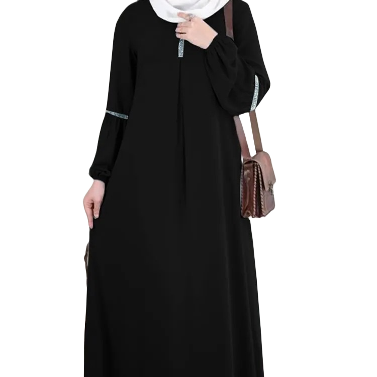 Factory price OEM ODM Fashion long-sleeved Casual sequin strip sundress Muslim Abaya Dress robe modest dress