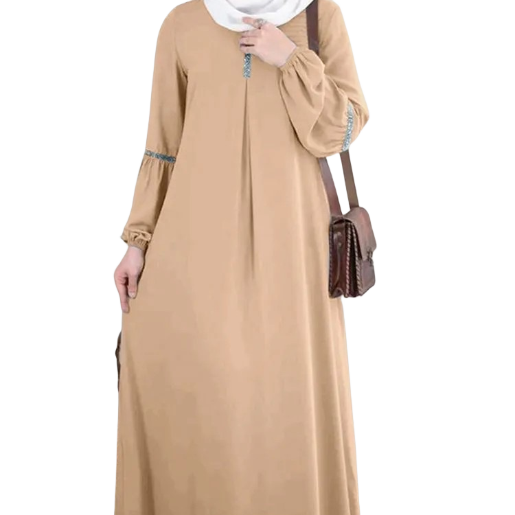 Factory price OEM ODM Fashion long-sleeved Casual sequin strip sundress Muslim Abaya Dress robe modest dress