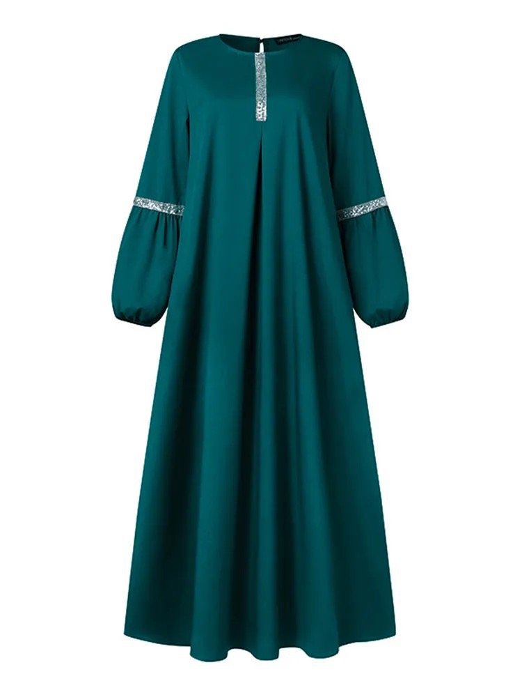 Factory price OEM ODM Fashion long-sleeved Casual sequin strip sundress Muslim Abaya Dress robe modest dress