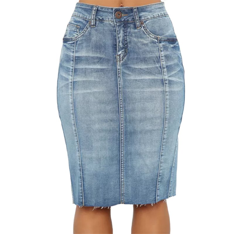 High Waist Women Sexy Casual Raw Edge Short Denim Skirts Wholesale Pencil Jean Skirt