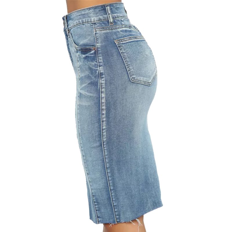 High Waist Women Sexy Casual Raw Edge Short Denim Skirts Wholesale Pencil Jean Skirt