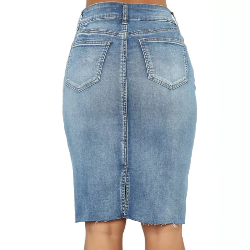High Waist Women Sexy Casual Raw Edge Short Denim Skirts Wholesale Pencil Jean Skirt